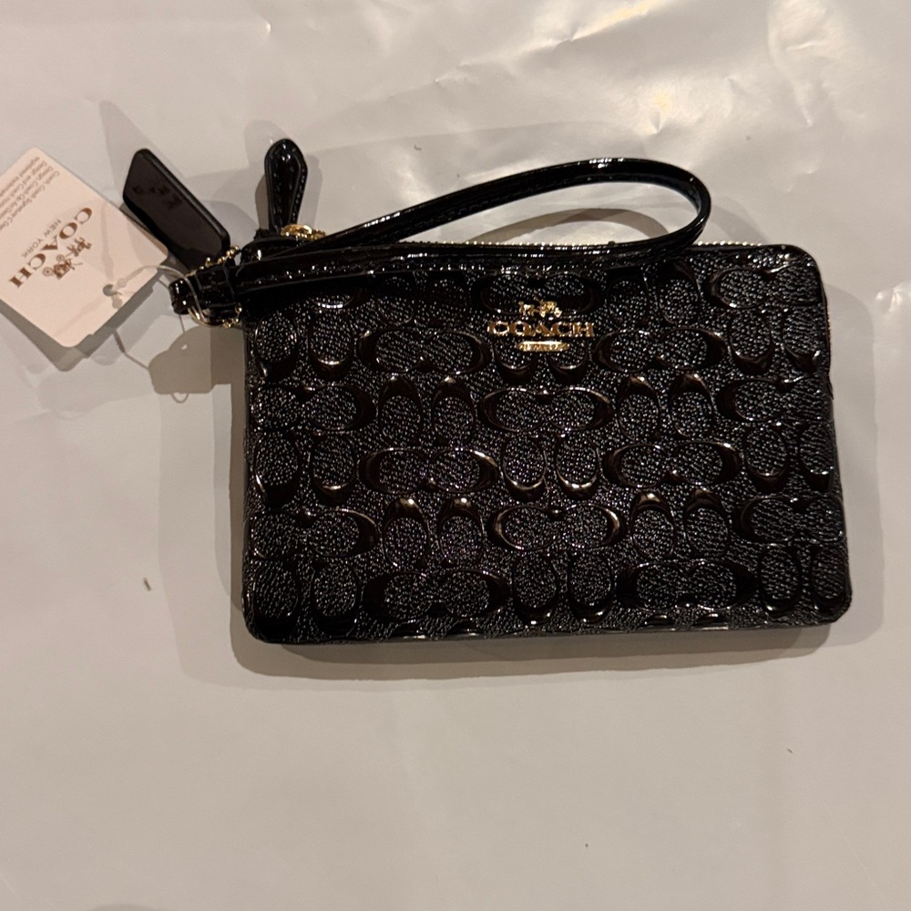 Coach Black Embossed Wristlet
